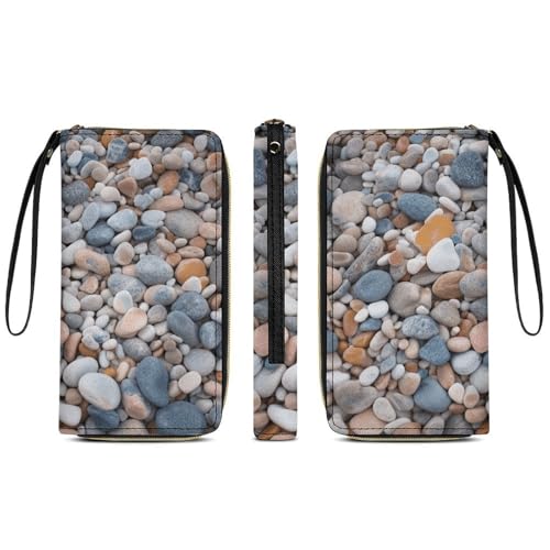 Beach Colored Pebbles Leather Wallet Smooth Zip Around Clutch Wristlet Travel Long Soft Purse for Women3