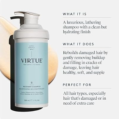 VIRTUE Recovery Sulfate Free Shampoo with Keratin and Baobab Seed Oil for Damaged Hair, Color Safe