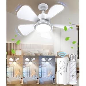Socket Fan Light Ceiling Fans with Lights and Remote, Dimmable LED Ceiling Fan with Lights, 3 Colors 3000K-6500K, 1000 Lumens Light Bulb Screw in Ceiling Fan for Bedroom, Kitchen, Living Room, Closet
