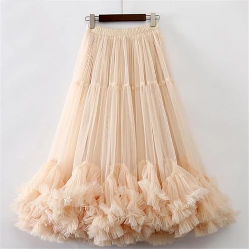 Elastic Waist All Seasons Mesh Sheet Ruffles Long Skirts2