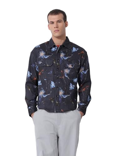 Chemise décontractée à manches longues pour homme noire à imprimé abstrait en taille M