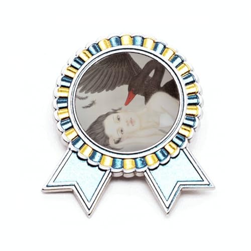Broche cygne noir style chinois aquarelle en métal taille M