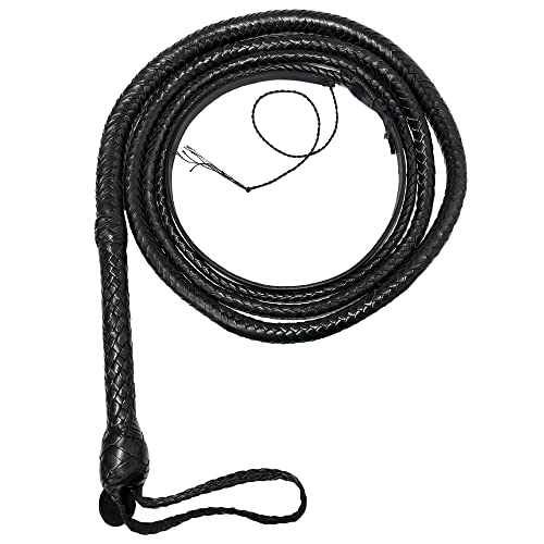 Pretlet Bull Whip 04 to 16 Foot 16 Plaits Hand Made Cow Hide Leather Whip Equestrian Bullwhip Leather Belly & Bolster Inside Heavy Duty (Black, 10 Feet)