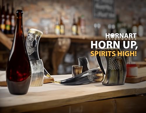 HORNART - Viking Drinking Horn, Viking Drinking Horn Set With Stand, Viking Drinking Horn With Strap, Viking Horn Cups For Drinking, Horn Mug, Large Size 14oz, Ox Horn Beer Mug. (Thor), 12-16oz by HORNART - Image 2