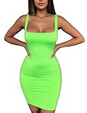 BORIFLORS Women's Casual Basic Tank Top Sexy Sleeveless Bodycon Mini Club Dress,Small,Light Green