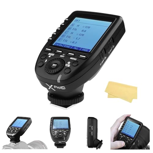 Godox Xpro-C TTL Flash Trigger for Canon Cameras Transmitter with 2.4G X Wireless System TCM Function Hss 1/8000s Large LCD Screen Slanted Design 16 Groups and 32 Channels