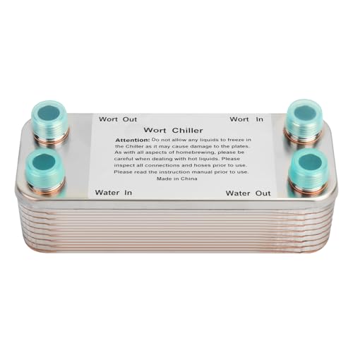 Ferroday 20 Plate Wort Chiller Stainless Steel Brazed Plate Heat Exchanger 1/2 NPT Thread Plate Chiller (7.5' x 1.97')
