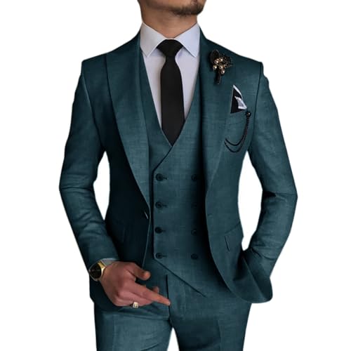 3 Piece Men's Suits Slim Fit Double Breasted Suit for Men One Button Solid Blazers Vest Pants Set Wedding Formal Suit