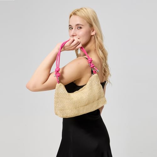 Bolso tote de paja tejida para verano y playa, estilo hobo con asas de cuerda de PU, sin forro miniatura 4