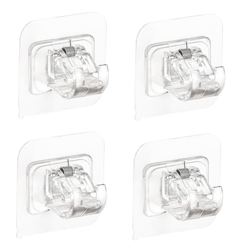 Veemoon 4pcs Adhesive Curtain Rod Clips No Drill Shower Curtain Holder Self-Adhesive Wall Clamps for Smooth Bathroom Easy Installation Without Tools
