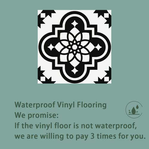 Floor Tiles Self Adhesive Peel and Stick Floor Tiles Vinyl Flooring Waterproof for Bathroom Kitchen Living Room Black White Pattern 30x30 cm 10 pcs