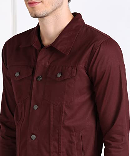 MONTREZ Men Red Denim Jacket Maroon - Image 5