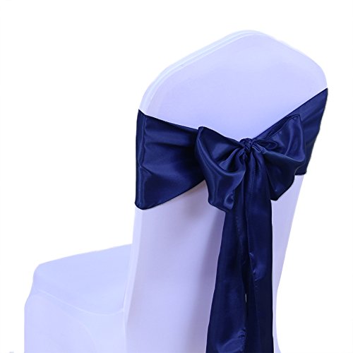 SINSSOWL 25PC Rubans en Satin Housse de Chaise Noeud Rubans nœuds de Mariage décoration de Ceremonie Fête événement Anniversaire 17 x 275cm 20 Colours-Bleu Marine
