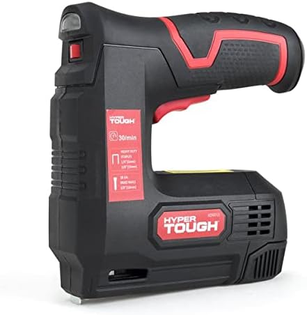 Hyper Tough 4-Volt Rechargable Staple Gun, Red/Black, L-2.56 x W-8.86 x H- 9.84 Inches (AQ90012J)