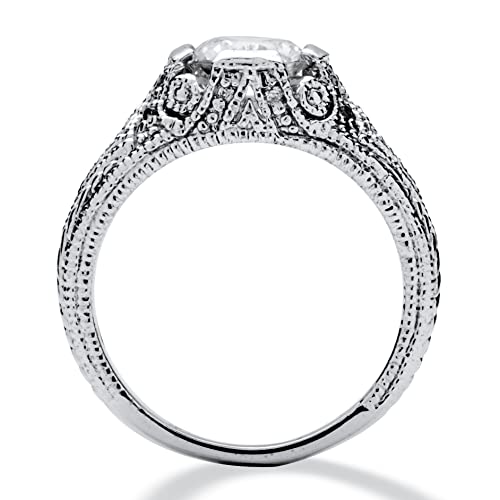 PalmBeach Sterling Silver Round Cubic Zirconia Vintage Style Engagement Ring Sizes 6-122