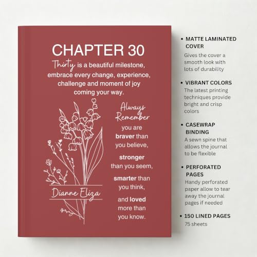 Personalized 30th Birthday Journal for Women, Custom Name Birth Flower Notebook, Hardcover Floral Writing Diary, Matte Lined Journal Gift for Daughter, Granddaughter, Niece, Sister or Best Friend - ABDAY30_8 - Image 7
