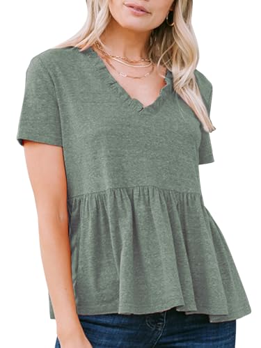 EXLURA Women's Summer Crop Babydoll Peplum Tops Cute V Neck Short Sleeve Business Casual Trendy T Shirts Beach Vacation 2025