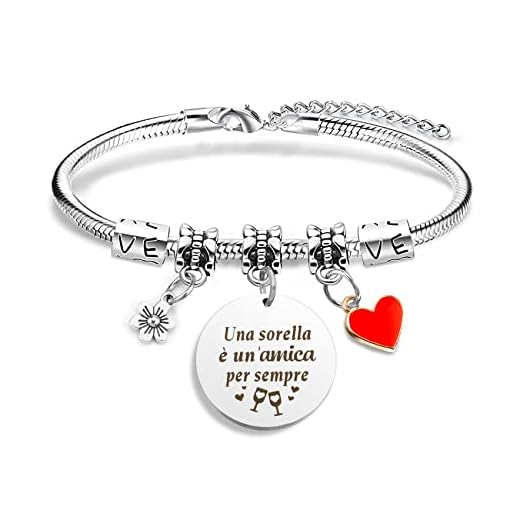 BOMEON Regali Da Fare Alla Sorella,Regali Sorella,Bracciale Sorella,Regalo Per Sorella Maggiore,Regalo Sorella Compleanno,Idee Regalo Sorella Natale,Una Sorella è Un'Amica per sempre
