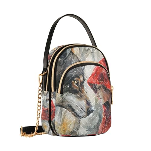 Little Red Riding Wolf Crossbody Handbags for Women Casual Leather Shoulder Phone Purse2
