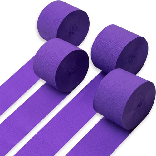 PartyWoo Flâmulas de Papel Crepom 4 Rolos de 328 Pés, Pacote de Papel Crepom Roxo Escuro para Decora