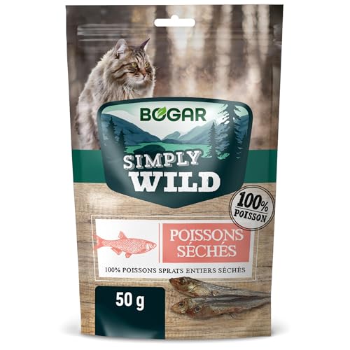 Bogar - Simply Wild - Friandises pour Chats et Chiens - Nourriture pour Chats en Complément de l'Alimentation Habituelle - Snacks sous Forme De Poissons Séchés - Poissons Sprat Entiers - 50 G
