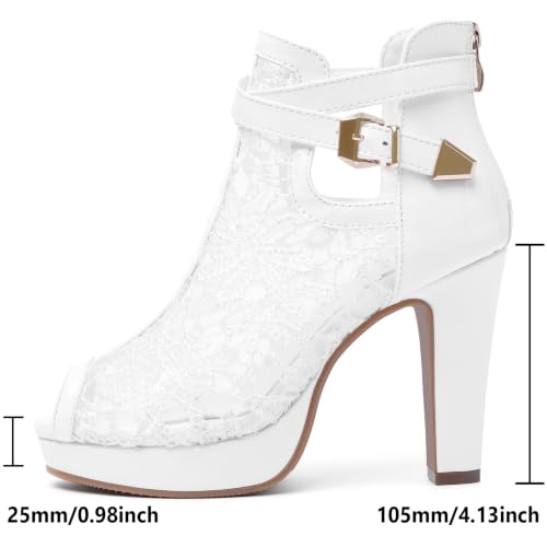 Image of Susanny High Heel Boots for Women,Womens Platform Boot Heels Sexy Round Toe Lace UP High Heels Mid Calf Boots