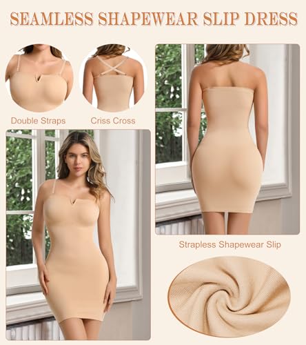 Strapless Shapewear Slips for Under Dresses Full Slip Dress for Women Tummy Control Seamless Slimming Body Shaper3