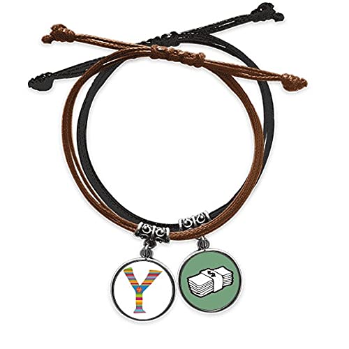 Pulsera de cuero con alfabeto y dijes de naranja patrón exclusivo
