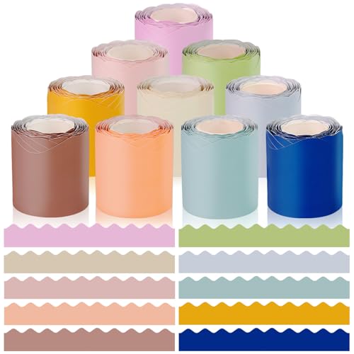 10 Rolls 262.4 Ft Boho Bulletin Board Borders Colorful Classroom Border Scalloped Trim Decorations for School Teacher Classroom Office Poster Birthday Bulletin Board Decor