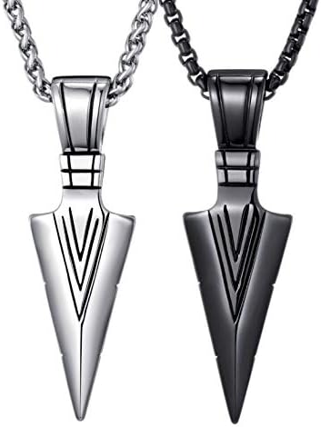 MOO&LEE Mens Stainless Steel Spear Point Arrowhead Pendant Necklace with 24 Inches Chain, Couples Necklaces, BFF Necklace for 2