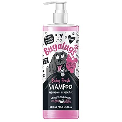 BUGALUGS Baby Fresh Dog Shampoo 500ml dog grooming shampoo products for smelly dogs with baby powder scent, best puppy shampoo baby fresh, shampoo conditioner, Vegan pet shampoo professional (500ml)