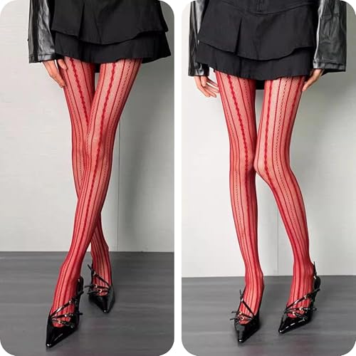 2Pcs Women’s Ultra Stretchable Fishnet Tights Vertical Striped Pantyhose Floral Lace Stockings Plus Size3