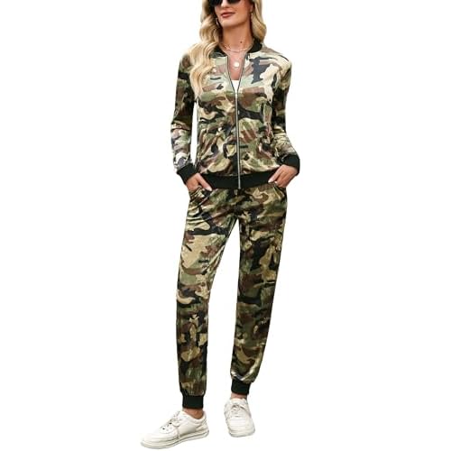 Marvmys Women's Velour Tracksuit Full Zip Up Sweatsuits Set 2 Piece Outfits Jogger Set X-Large Olive Camo