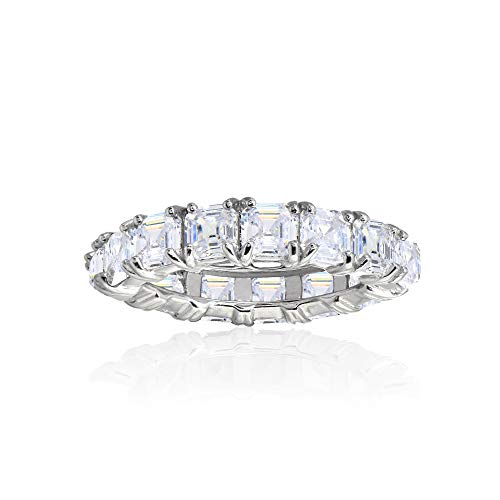 Hoops & Loops Sterling Silver Cubic Zirconia 4mm Octagon Asscher-Cut Anniversary Eternity Band Ring