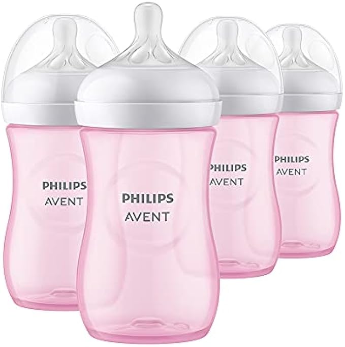 Philips Avent Natural Baby Bottle with Natural Response Nipple, Pink, 9oz, 4pk, SCY903/14