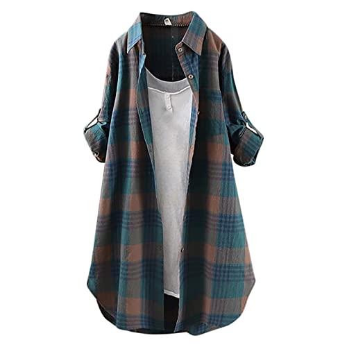 Karohemd Oberteile Damen, Longbluse Musselin Blusen Tuniken Karierte...