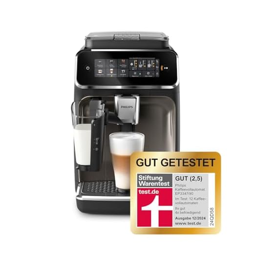 Philips 3300 Series Vollautomatische Espressomaschine - 6 Getränke, Modernes Farb-Touchscreen-Display, LatteGo-Milchsystem, SilentBrew, 100% Keramikmahlwerk, AquaClean Filter. Schwarzchrom (EP3347/90)