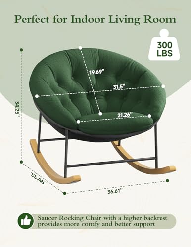 Image of Kidirect Wide Rocking Chair Nursery, Comfy Saucer Nursery Rocking Chairs with Removable Cushion, Indoor Papasan Nursing Chair for Breastfeeding, Mecedora Para Adultos for Living Room & Bedroom (Green)