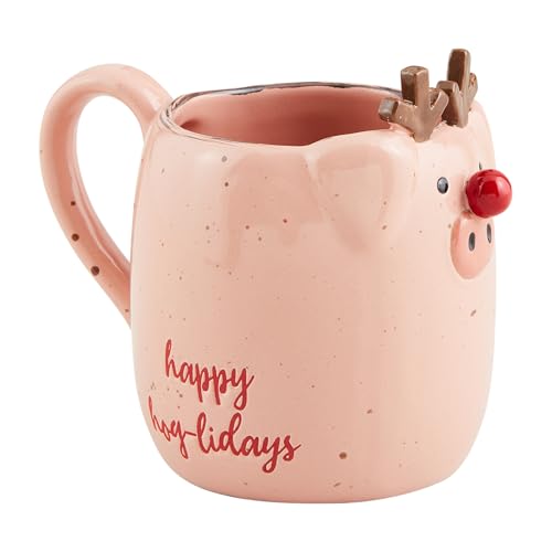 Taza de cerámica con diseño de cerdito navideño 12 oz miniatura 1