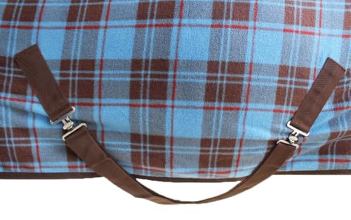 Image of 80 inch Horse Polar Fleece Cooler Moisture Wicking Exercise Blanket Sky Blue Plaid 43EE14