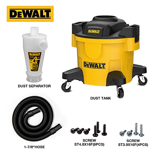 DEWALT Dust Separator with 6 Gallon Poly Tank, 99.5% Efficiency Cyclone Dust Collector, High-Performance Cycle Powder Collector Filter, DXVCS002, Yellow
