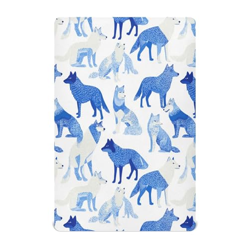 Sábanas para cuna de bebé niña con diseño de lobo rancho azul para minicuna de 52 x 28 pulgadas