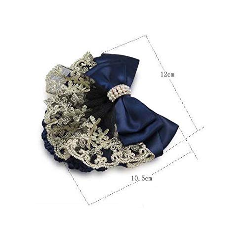 2Pcs Lady Women Bowknot Hair Bun Cover Snood Net Barrette Hair Clip With Fan-Shaped Lace Pearl Hair Accessories #TOP1