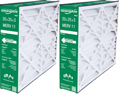 GeneralAire # 4551 20x25x5 furnace filter -Exact Dimensions are 19 5/8x 24 3/16x 4 15/16- Please Measure Carefully Before Ordering !-case of 2 filters