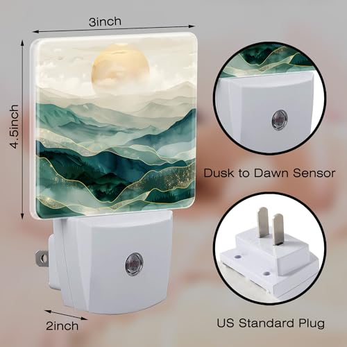 Image of Golden Mountains with Sun Night Light for Kids,Watercolor Sunrise Mountain Night Light Plug in with Dusk to Dawn Sensor,0.5w Energy Saving Nightlight for Hallway Stairway Kitchen Bedroom