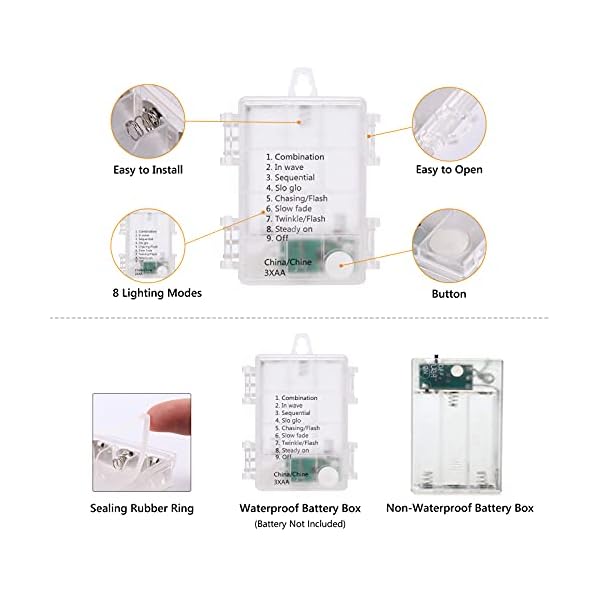 Joomer Lichterkette Außen Batterie, 2 Stück 50 LED Silberdraht Micro Lichterkette Batteriebetriebene Timer Wasserdicht… – Bild 6