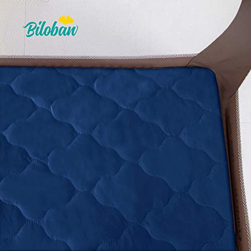 Image of Pack and Play Mattress Protector Sheets Fitted Waterproof for Playard, Navy | Pack and Play Mattress Pad Cover Compatible with Graco Pack n Play & Dream On Me & Pamo Babe, Playpen Sheet Quilted, 39 inchx27 inch