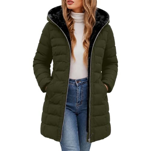 FPMLUXLL Puffer Jacket Womens Long Fur Hooded Warm Winter Quilted Jackets - image 1