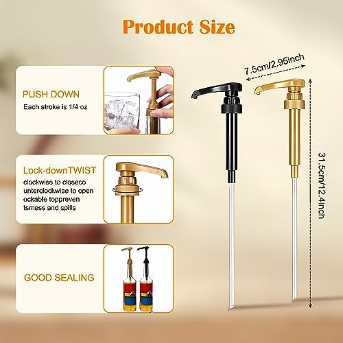 DQZSY 8 Packs Gold and Black Coffee Syrup Pump Dispenser, Compatible with 750ml Bottles, Great for Home & Coffee Bar Drinking Mixes, Tea, Beverage, Cocktails