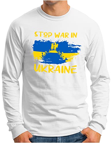 T-shirt manches longues Ukraine blanc OM3 coupe homme confortable du S jusqu'au 4XL